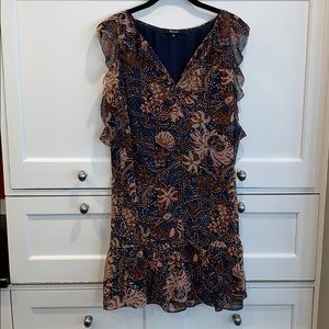 Madewell Navy & Brown Floral Ruffle Mini Dress